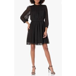 REBECCA Taylor Clip Dot Shirt Long Semi Sheer Sleeve Mini Dress NEW size 6